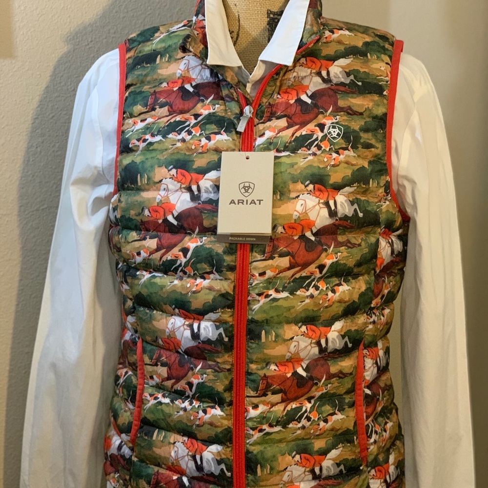ARIAT (RARE) EQUESTRIAN Hunt Scene Down Vest Women’s Size Large